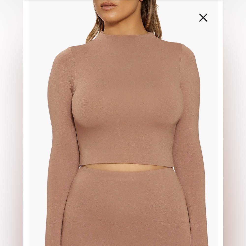 Naked Wardrobe Tan Long Sleeve Crop Top